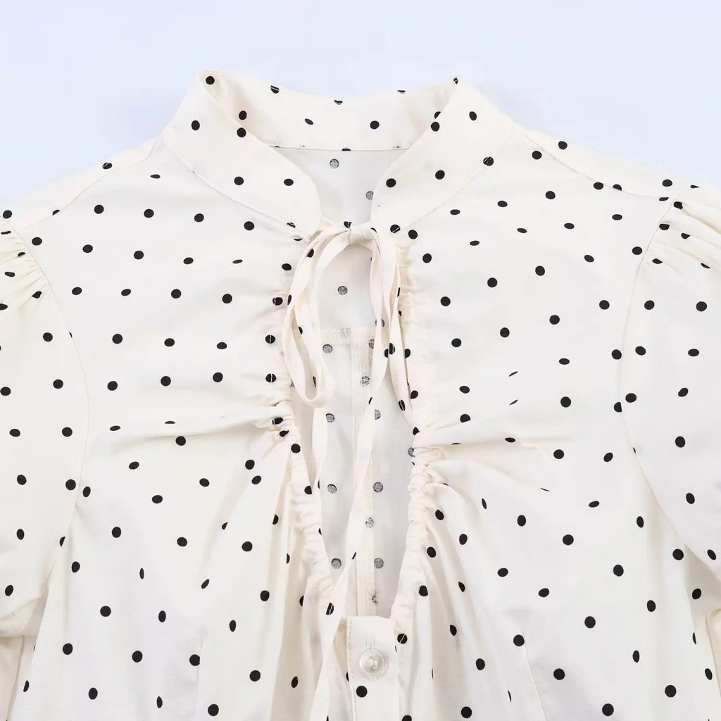 Women Sexy V-Neck Single Breasted Crop Shirts 2026 Summer Female Chic Bow Lace-Up Puff Sleeve Slim Shirts Y2K Girl Cute Shirt