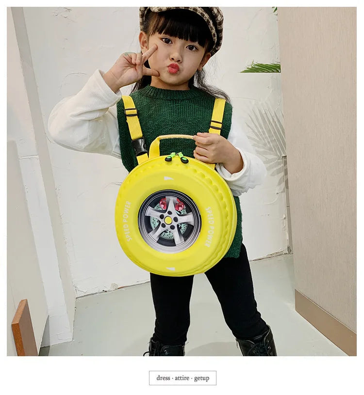 Children's Schoolbag Fashion Tyre Shaped Boys Girls Backpack 3D Cartoon Kindergarten Shoulder Bag Large Capacity Kids Handbag