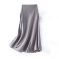2025 Women's Summer New 100% Natural Mulberry Silk Pearl Satin Dark Grey Elegant Diagonal Cut Wrapped Hip Fishtail Skirt