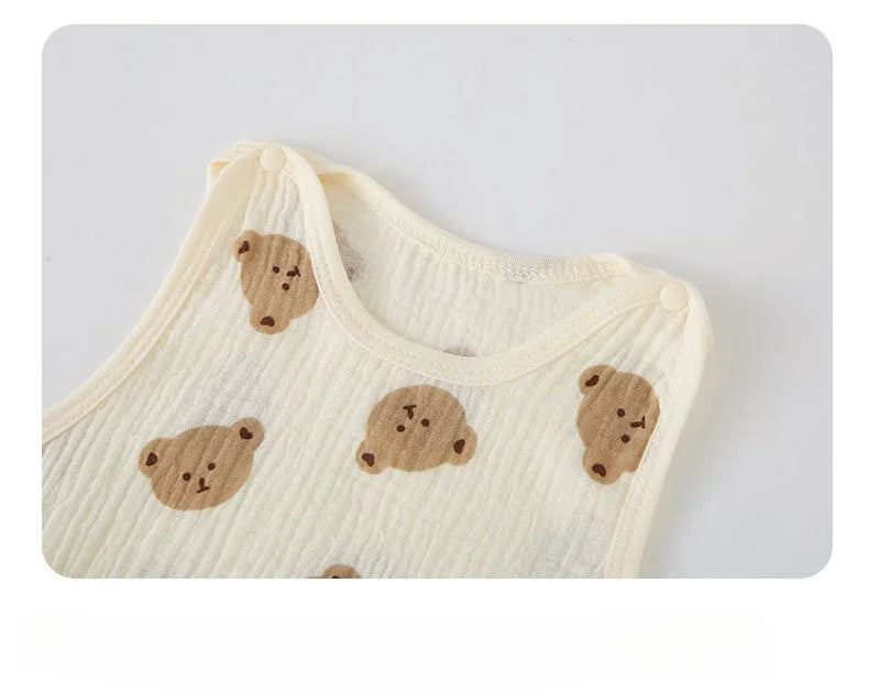 Summer Baby Girls Romper Cartoon Bear Newborn Jumpsuits Infant Sleeveless Muslin Clothing for Boys Printed Outfits