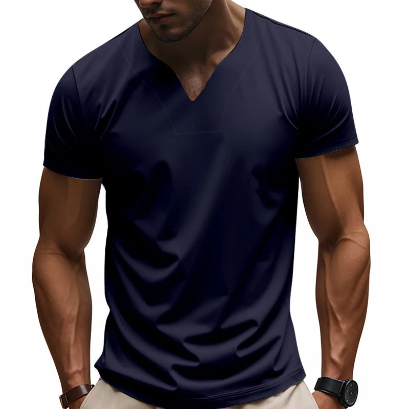 DIY custom printed V-neck T-shirt, fashionable men's short-sleeve T-shirt, stylish elegant casual streetwear top，everyday wear.