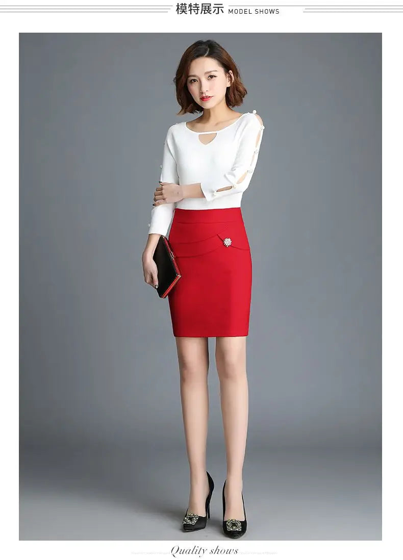 Office Lady Skinny Business Attire Red Hip-hugging Skirt Summer New Women Basic Versatile Fashion Casual Mini Office Wear Skirts