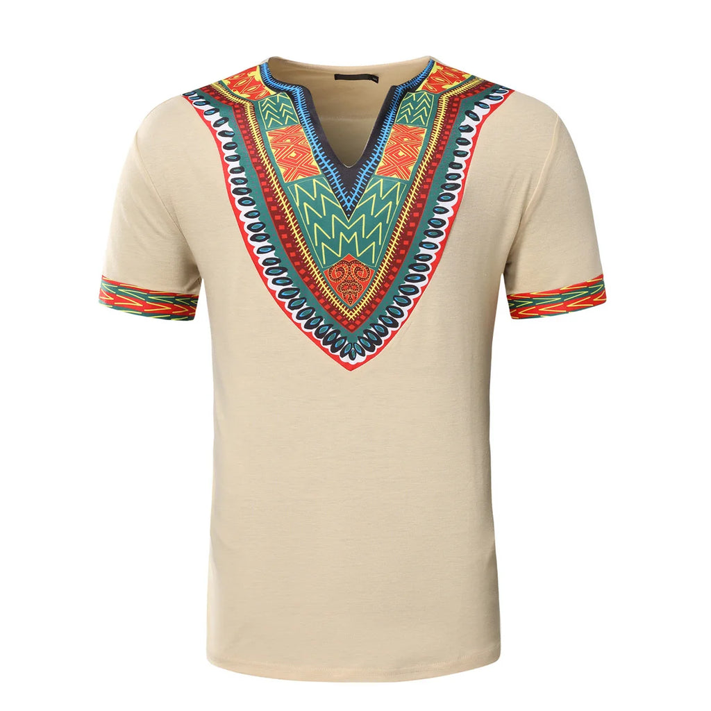 2026 Men's African Traditional Clothing Men Dashiki Short Sleeve T-shirt Fashion V-neck Printed Ethnic Style Casual Tops for Men