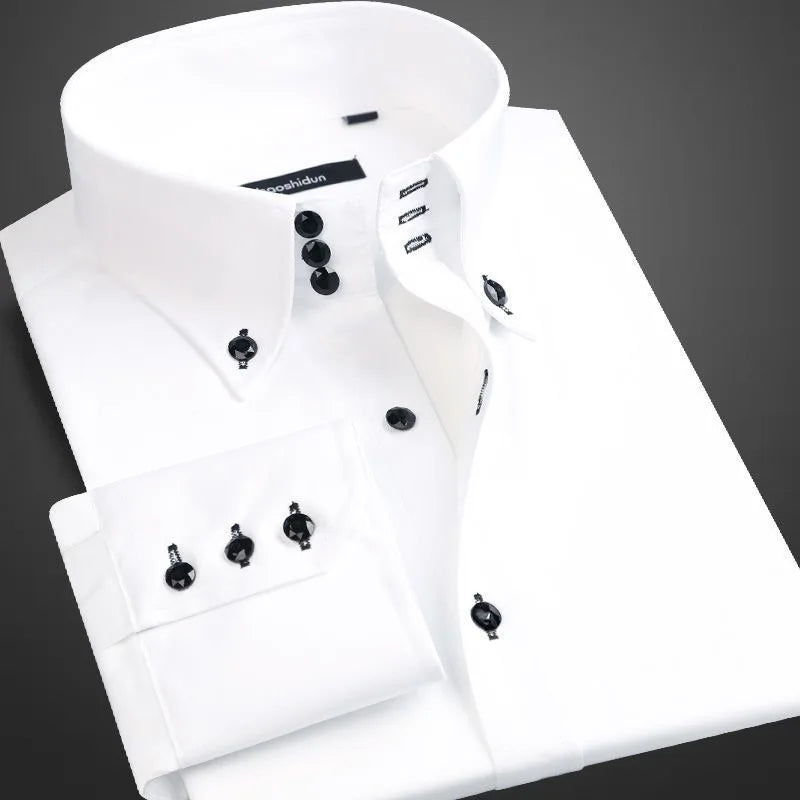 Men's Collared Shirt Long Sleeve Fashion Korean Button-down Casual Shirts Formal Business Dress Shirts Slim Fit Designer Shirts