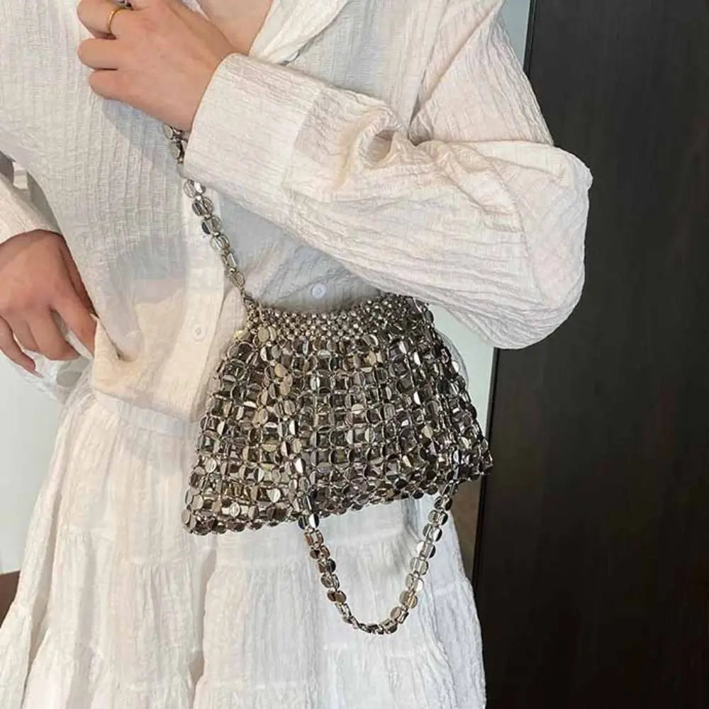 Elegant Sequin Evening Banquet Bag Temperament Underarm Bag Glitter Shoulder Bag Mini Small Purse Silver Shiny Bag Women