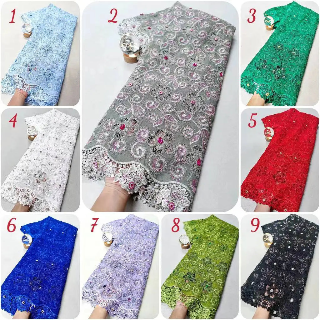 2025 Nigerian High-Quality Tulle Lace Fabric for Sewing Wedding Party Dress Chiffon Guipure Embroidery Cotton 5Yard XL110
