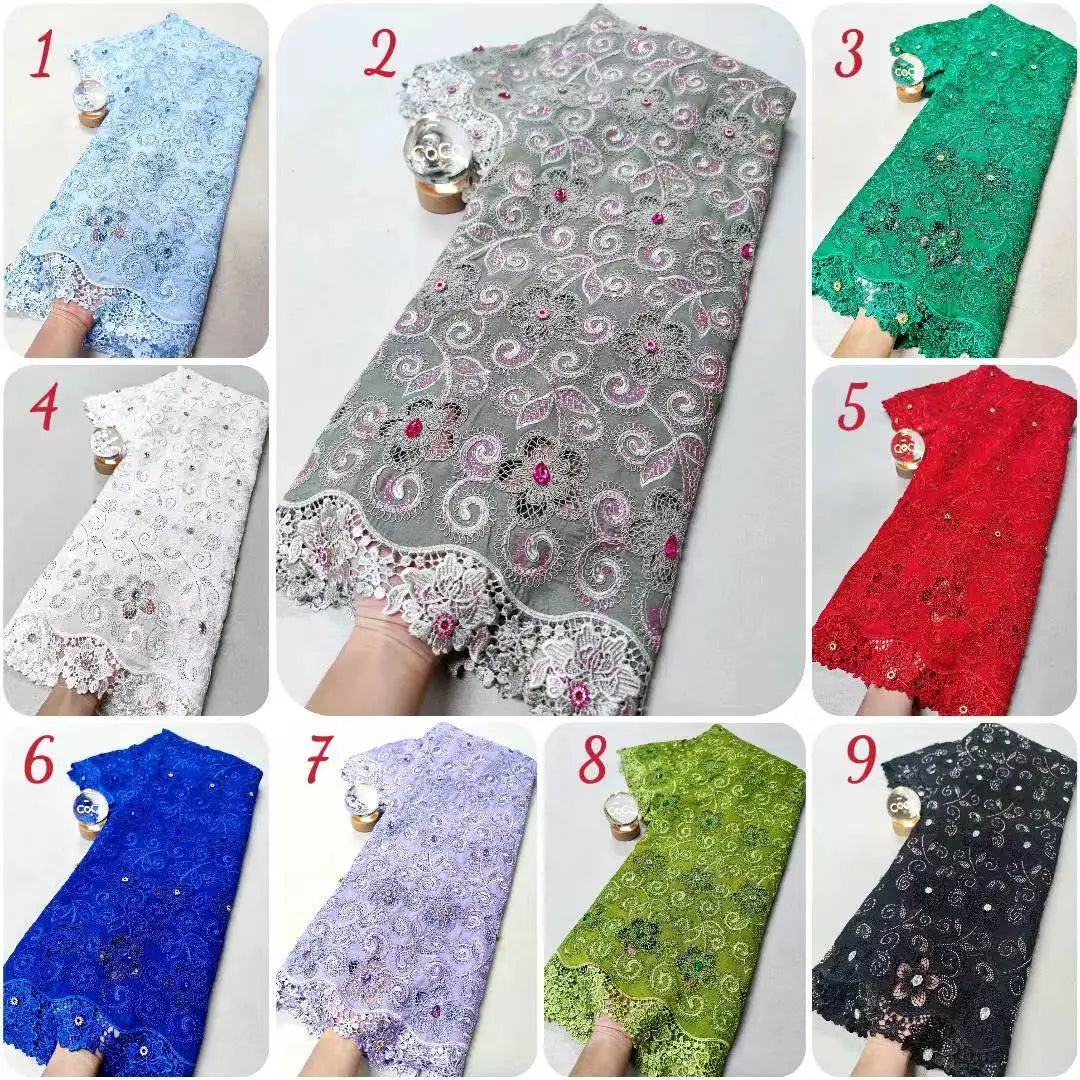 2025 Nigerian High-Quality Tulle Lace Fabric for Sewing Wedding Party Dress Chiffon Guipure Embroidery Cotton 5Yard XL110