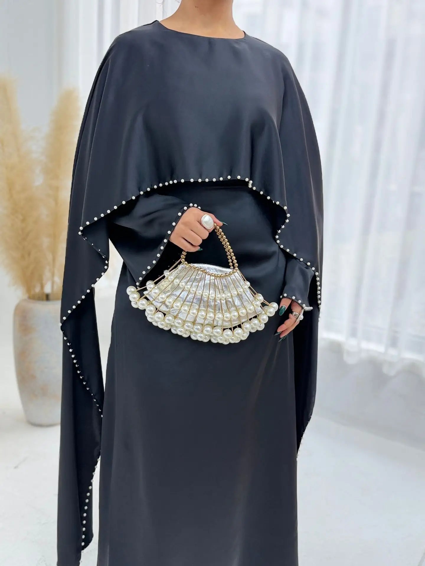 Muslim Dresses Women's Traditional Dresses And Abayas Eid Dubai Evening Dress Pearl Beaded Luxurious Robe Islamic Clothing