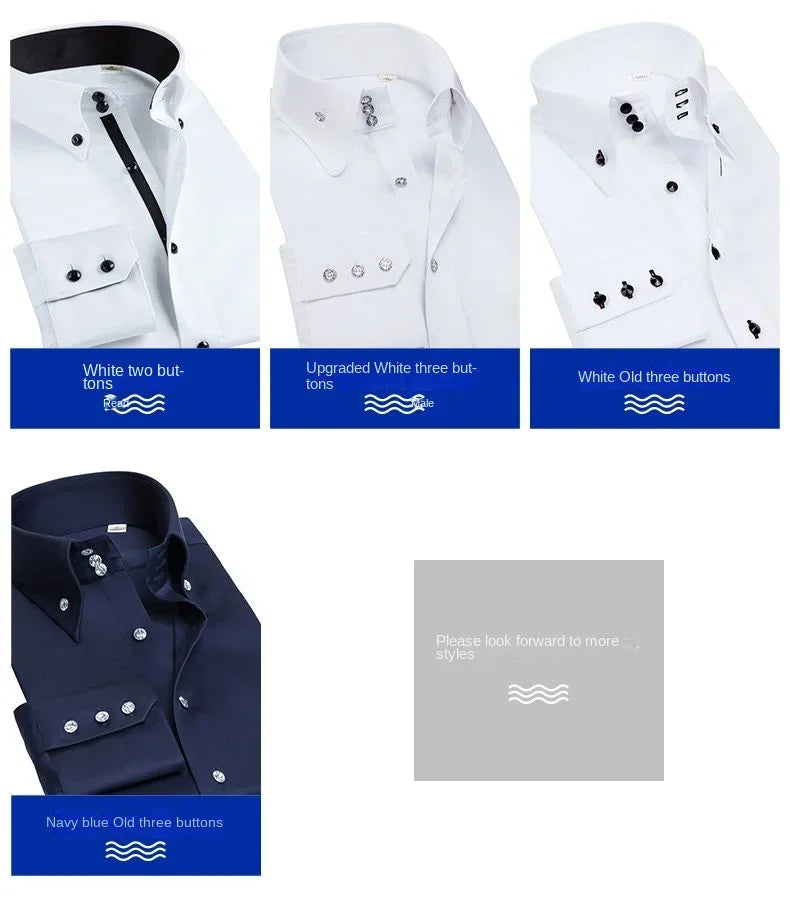 Men's Dress Shirts Non-ironing Formal Collar Shirt Fashion Korean Slim Solid Color Business Casual Shirt White Spring Autumn