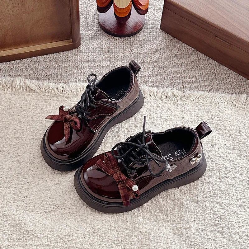 Girl School Perform Shoes Spring Autumn Chic Bow Children Dress Mary Jane Shoes Princess Wedding Party Kids Lolita Leather Shoes