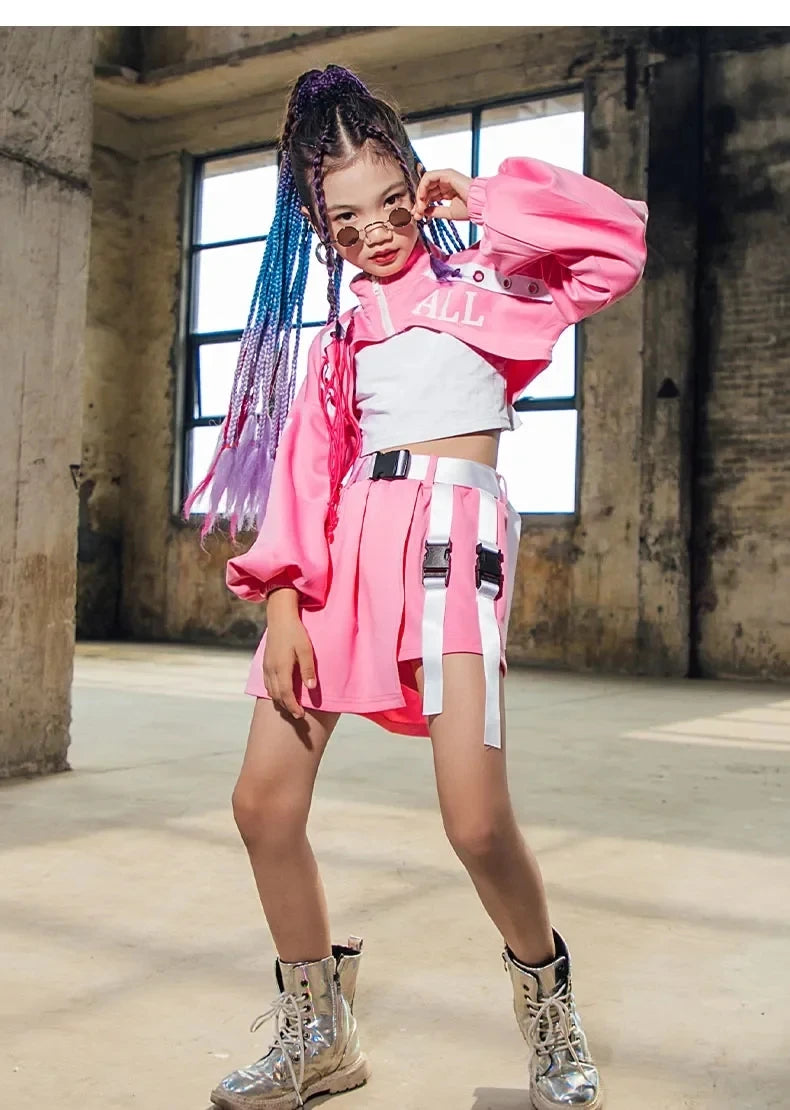 Kid Girl Jazz Dance Costume Children Street Hip Hop Dance Jazz Kpop Dance Costume for Girls Pink Outfit Streetwear Clothes Sets