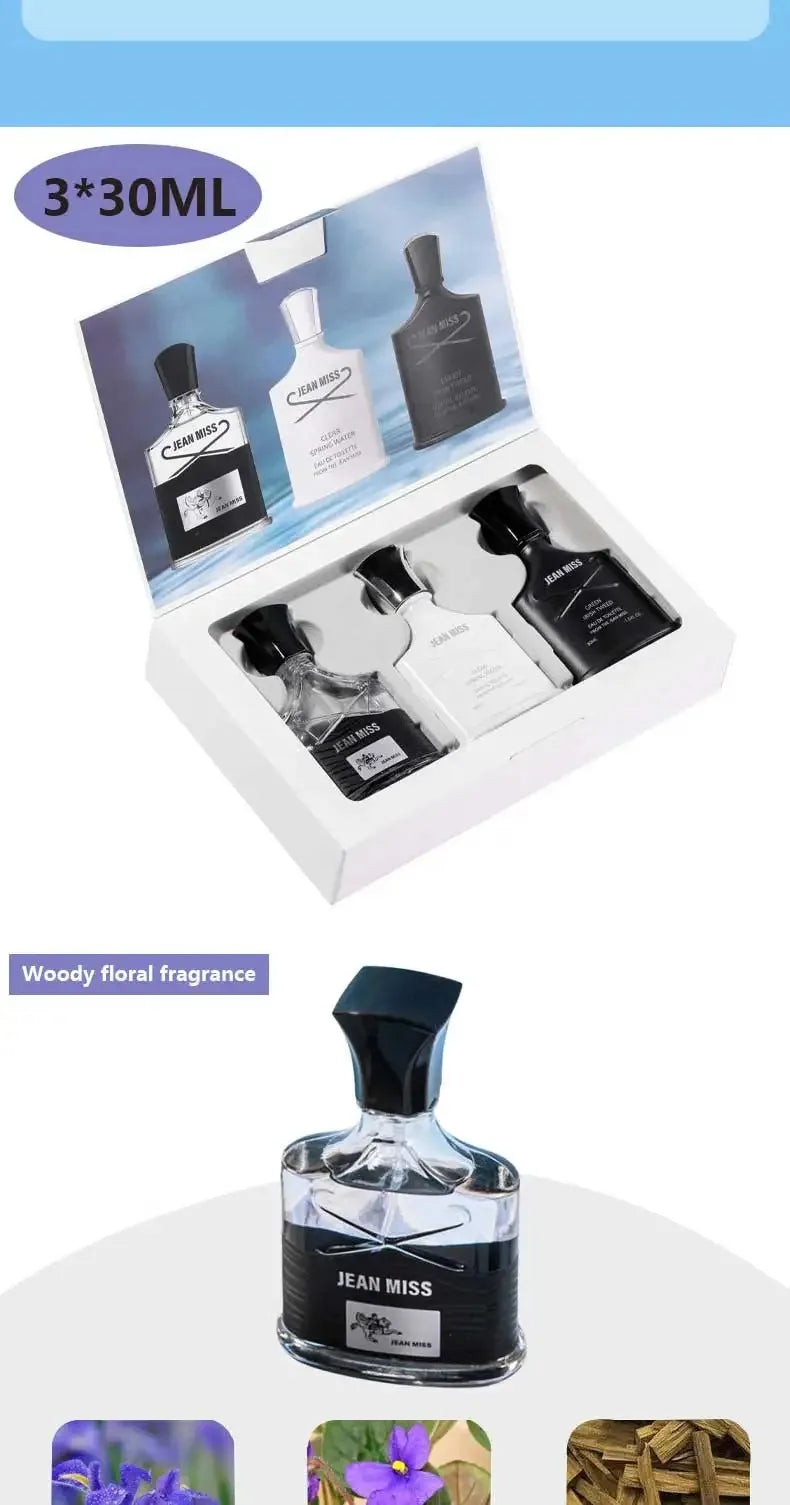 3PCS Men's Perfume Gift Set 90ml Long Lasting Fresh Scent Cologne Premium Eau De Toilette Masculine Fragrance Perfumery