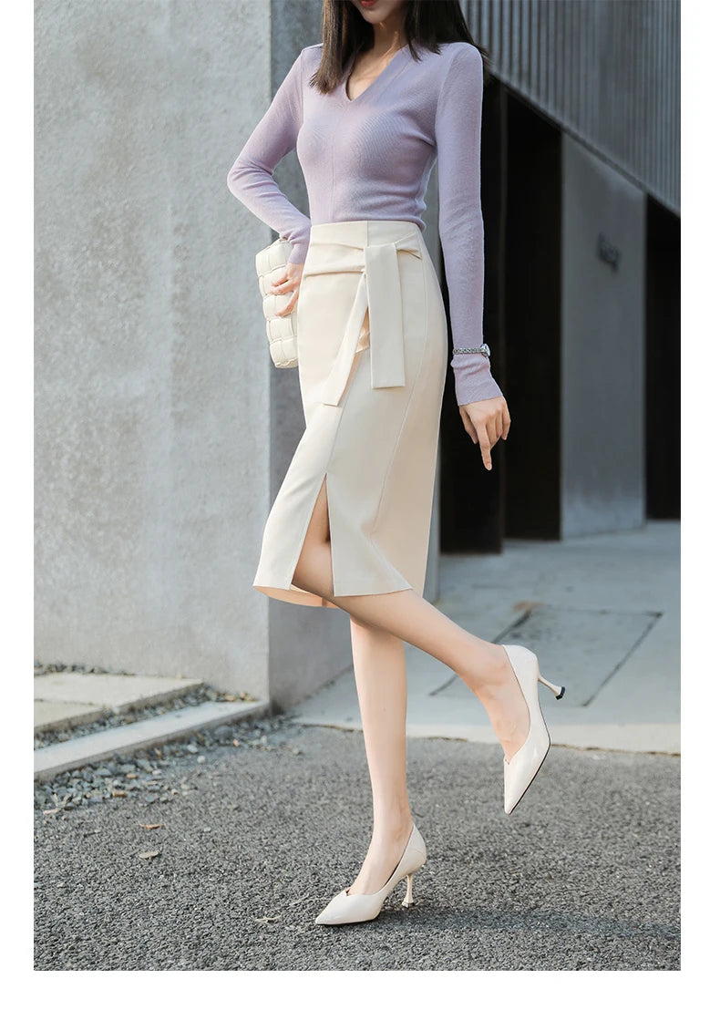 Design Sensation  Maturity Slimming Midi Skirt Women's Spring 2026 New Style High Waist Zipper Side Slit H-Shape Skirt