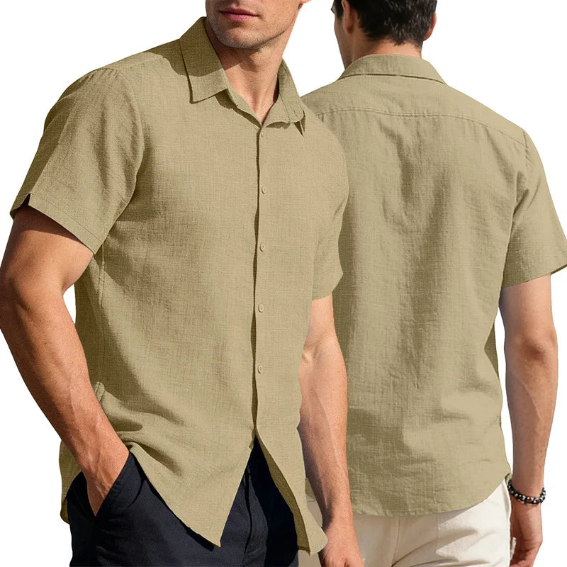 UNITIM Summer Man T-shirt Turn Down Collar Single-breasted Male Top Thin Breathable Short Sleeve Business Casual Men Tees