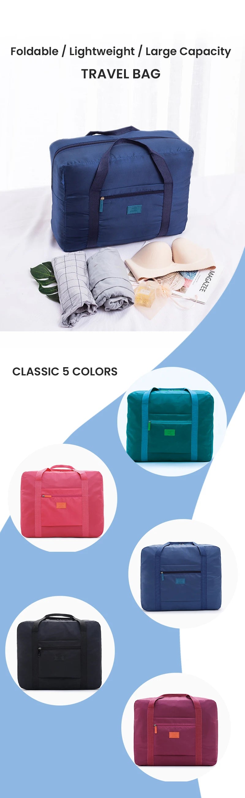 Lightweight Foldable Travel Duffel Bag: Unisex Tote Carry-On Luggage for Weekenders & Overnight Stays