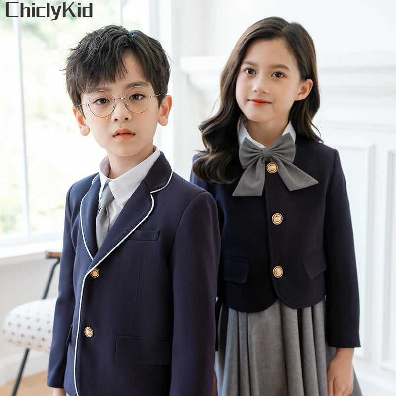 Kids Japanese Navy Jacket Suit Dress School Uniforms Girls British Boys Blazer Formal Outfits Chidren Student Clothes Class Sets