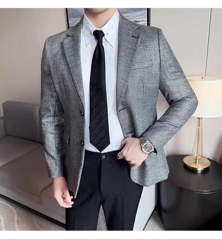 Men Suit Jacket Blazer Hombre High-quality Fashionable and Elegant Men Business Slim Fit Suit Jacket Social Party Formal Jacket