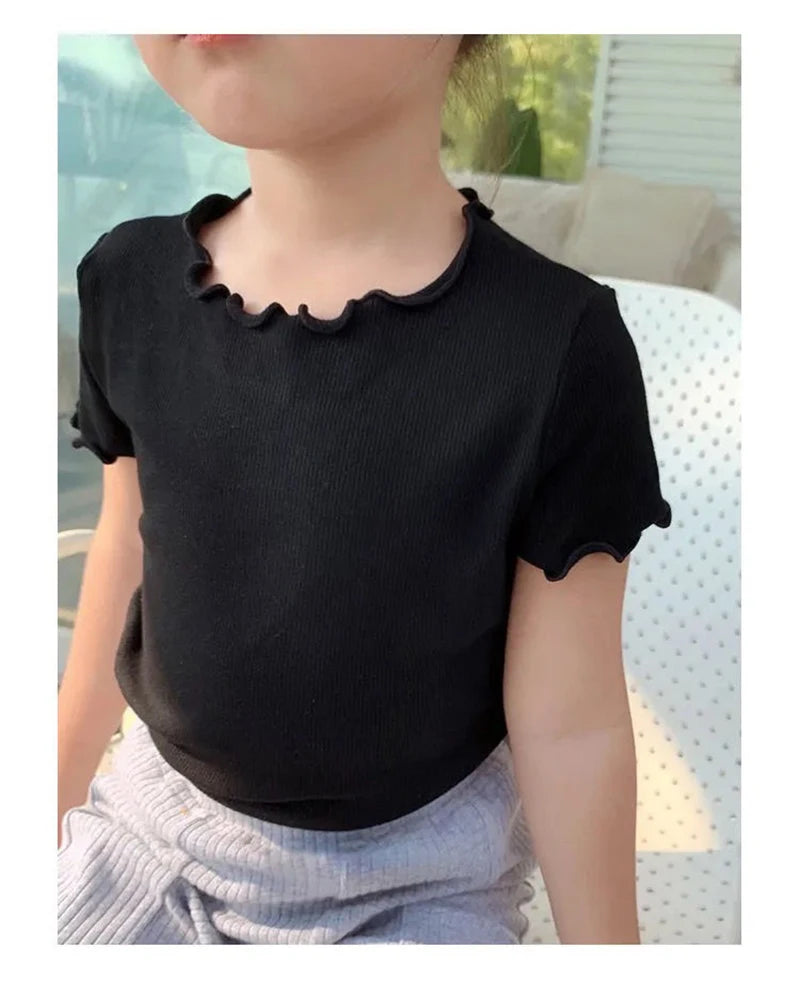 Baby Girls T-Shirt Summer Kids Short Sleeve Tops Tees Soft Ice Silk Fabric Toddler Solid Color Shirts Children's Clothing 1-10Y