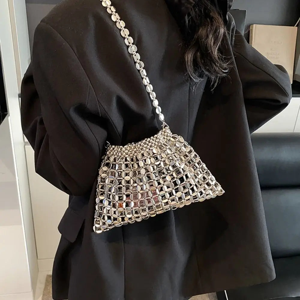 Elegant Sequin Evening Banquet Bag Temperament Underarm Bag Glitter Shoulder Bag Mini Small Purse Silver Shiny Bag Women