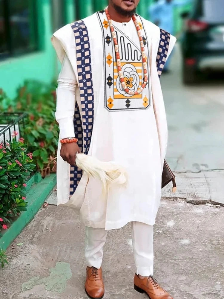 African Clothes for Men Dashiki Shirts Ankara Pants 3 Piece Set Wedding Evening Outfits Robe Suit Traditional Clothing