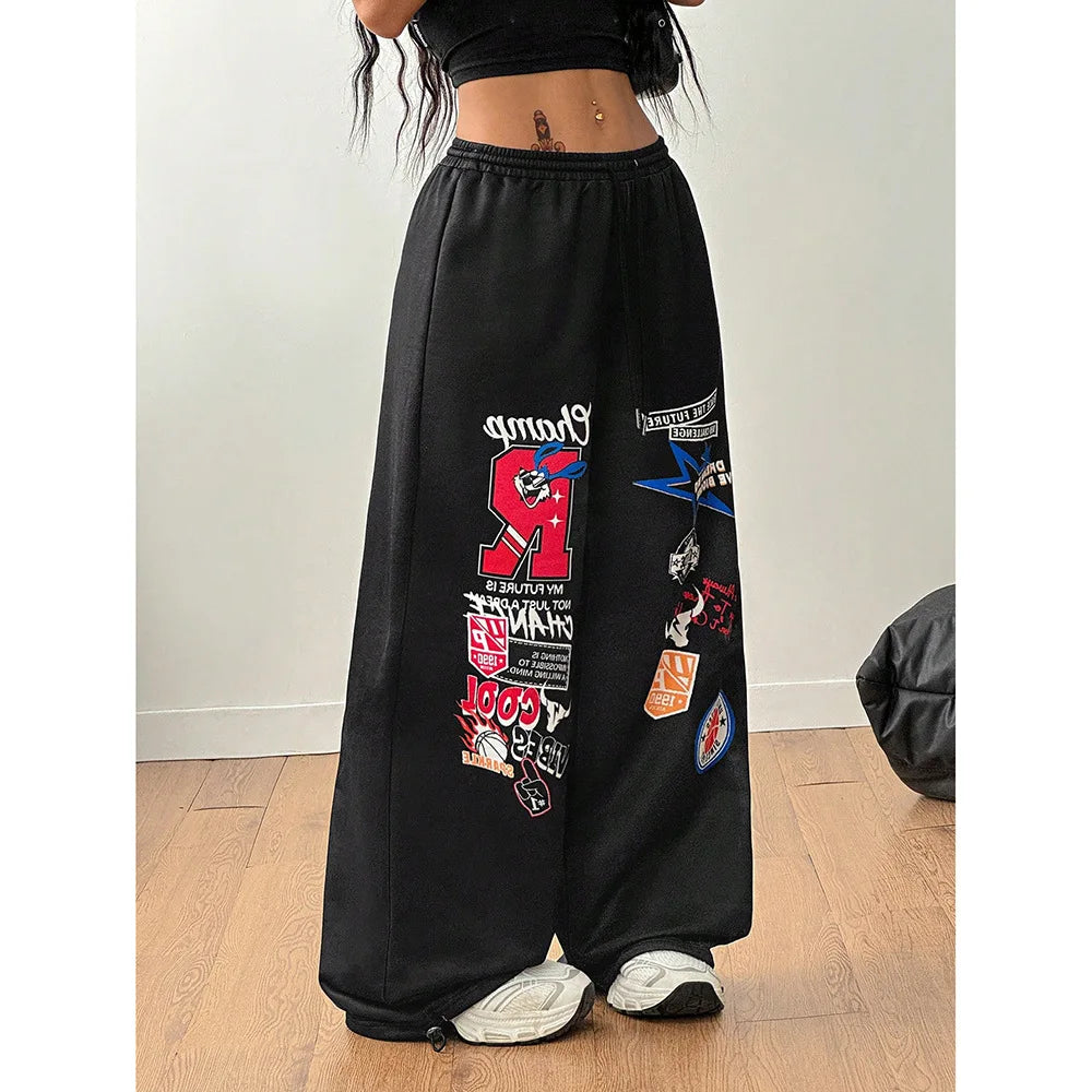 Women's Trousersamerican Jazz Dance Street Dance Wide Leg Pants Y2K Women's Pantsloose Pantswomen's Elastic Pantsautumn