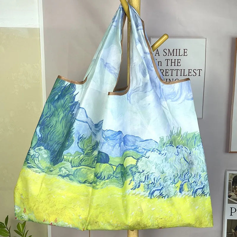 Large Reusable Grocery Shopping Bag Ladies Tote 50lb Fashion Pocket Shoulder Bag Foldable Eco Bag Washable