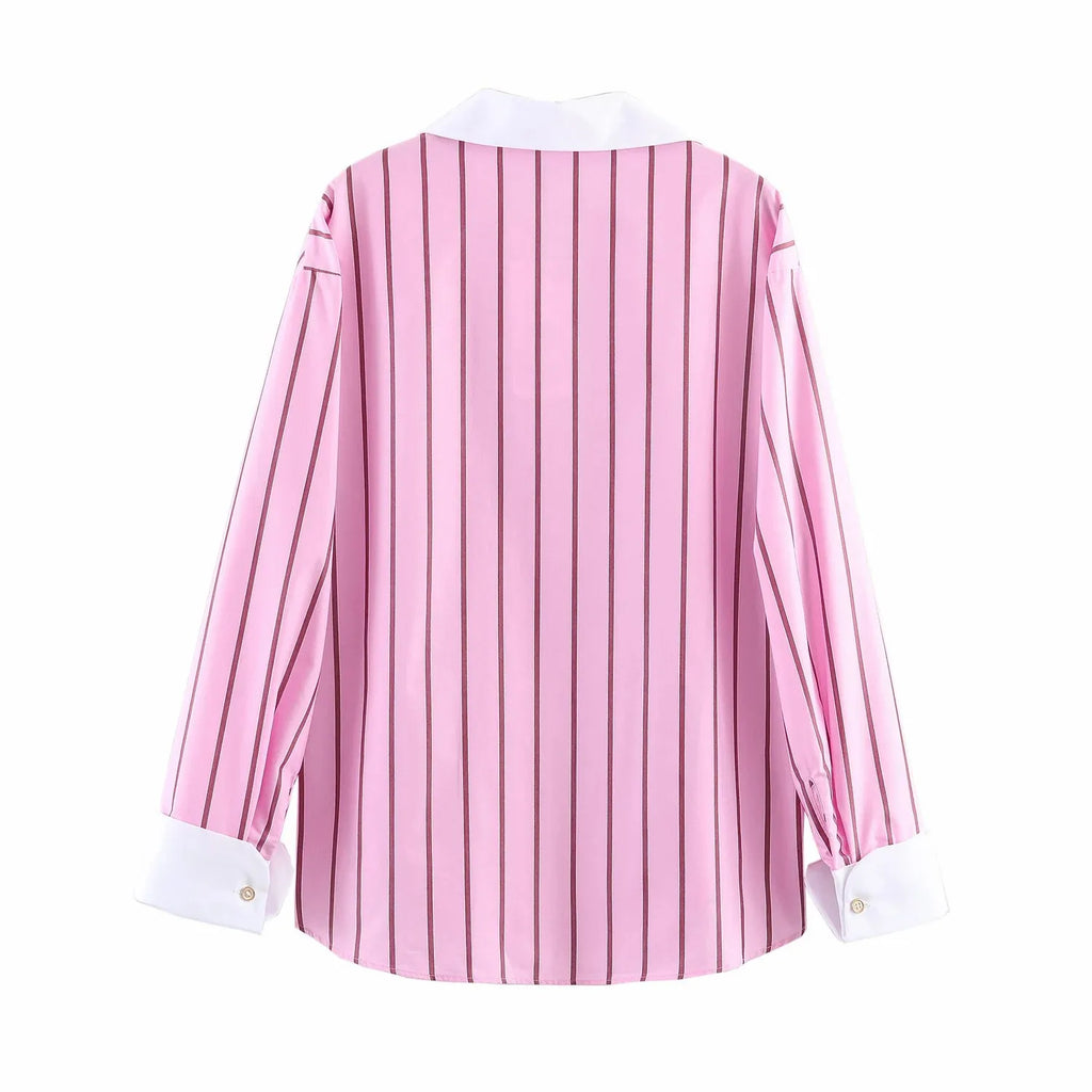 Women Blouses Tops Spring New Fashion Color Blocking Elegant Women's Shirts Tops Chic Street Single-breasted Tops