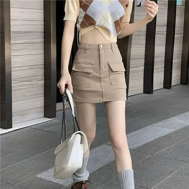 Jeans Skirts For Women Khaki Tight Woman Cargo Denim Skirt Short Stylish Premium Clothing Sales Casual Trend 2025 Korean Fashion