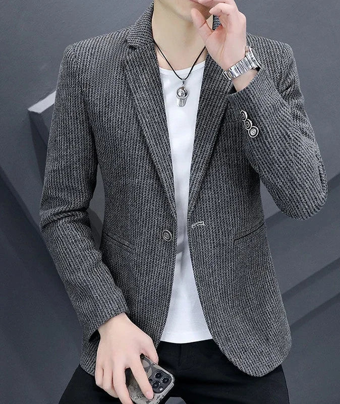Thin Men's Suit Jackets Single Breasted Male Blazer Coat Brown Slim Fit High Quality Elegant Simple Classic Menswear Clothing