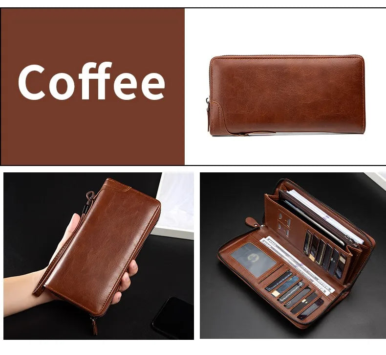 Men's Long Zipper Wallet High Quality Pu Leather Wallet For Men RFID Blocking Business Clutch Bag Credit Card Holder Purse Man