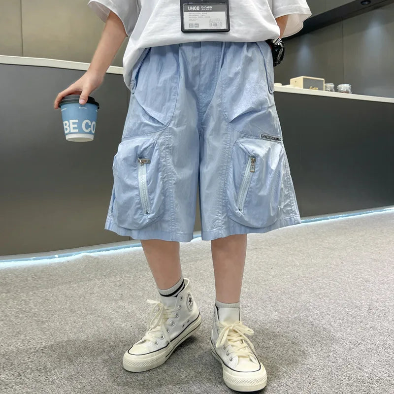 2025 Summer New Men's Shorts for Boys - Children's Casual Loose Workwear with Large Pockets