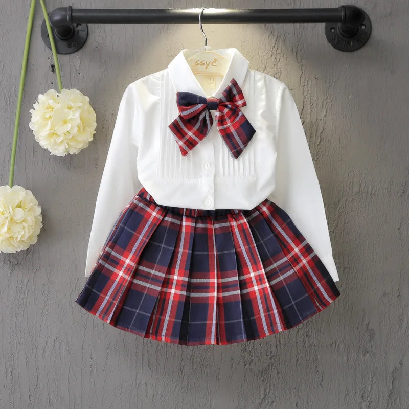 Girls' 2-Piece Outfit Set Bow Shirt + Pleated Skirt Cute Toddler Clothes for Ages 2-7 Years Kids' Fashion Set
