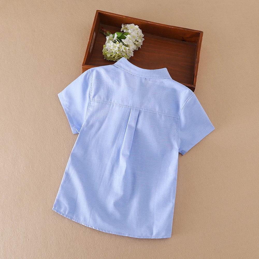 Boys Summer Shirt 2024 New Kids Cotton Clothes School Uniform Children Turn-down Collar Short Sleeve Clothing 5-12 Years