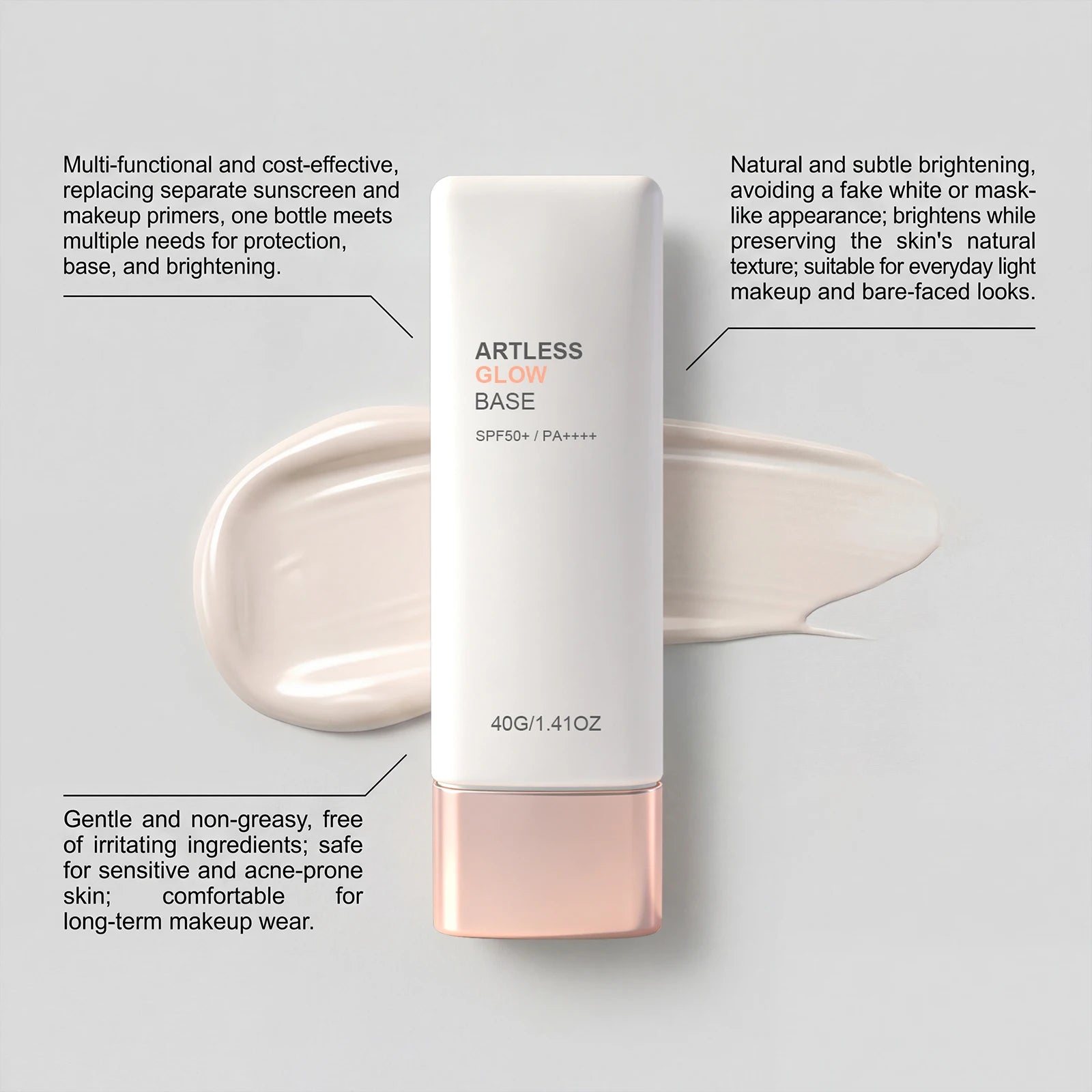 SPF50+ Sunscreen Primer Makeup Base with Niacinamide Panthenol Invisible Face Sun Protection Cream Broad Spectrum Moisturizer
