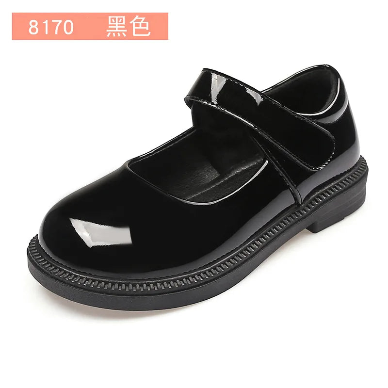 New Girl Leather Shoes Princess Kid Student School Causal Black Versatile Shoes Hook & Loop Children Glossy Mary Jane Autumn Hot