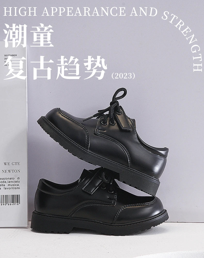 Boys Shoes Spring & Autumn New Black Glossy Classic Kids Loafer for Girl 2024 New Versatile Round-toe Britain Child School Shoes