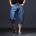 Summer thin, loose, multi pocket workwear, cropped denim shorts, cropped casual jeans for men