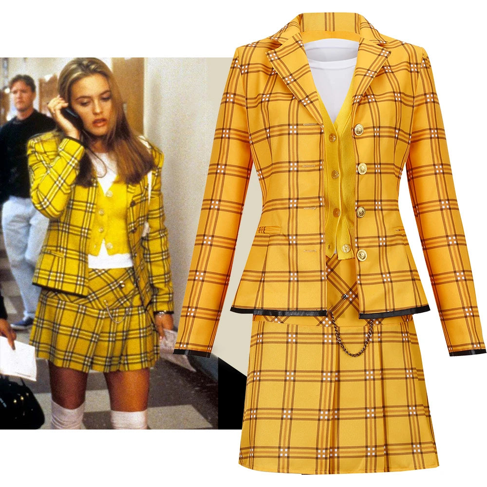 Movie Cher Horowitz Dion Dress Suit School Uniform College Jacket Skirt Woman Outfits Halloween Cosplay Costume