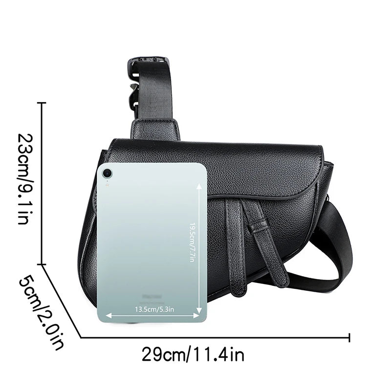 Men' Shoulder Bag Fashion Saddle Bag High Quality Leather Premium Zipper Simple Solid Color Chest Bag Business Men Messenger Bag