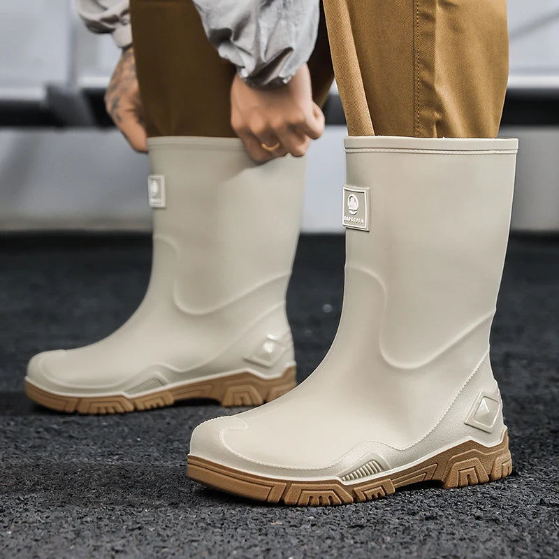 Rain Boots for Men, Non-Slip, Waterproof, High-Top Fishing Boots, Popular Work Safety Shoes, Rain Boots