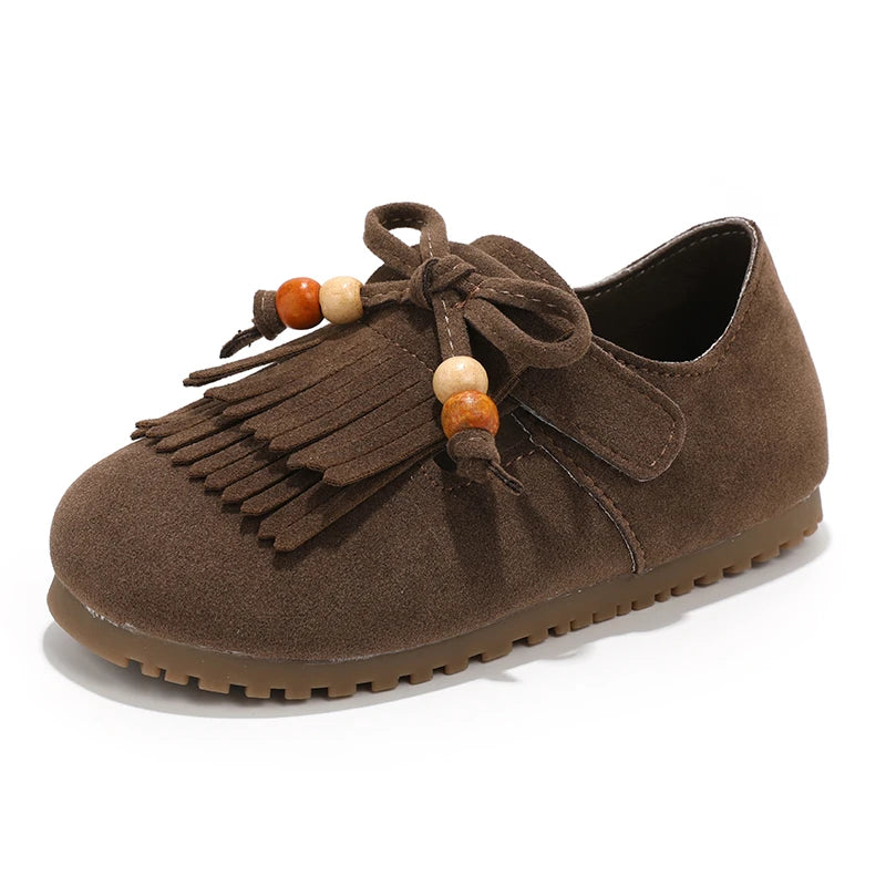 Girls' All-inclusive fringed Boken shoes 2025 Autumn Edition Soft-soled little girl princess Shoes Children's Bean single shoes