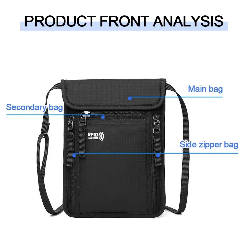 Unisex Nylon RFID Passport ID Bag Waterproof Multi-Functional Document Pouch Neck Wallet Women Men Shoulder Bag Storage Bag