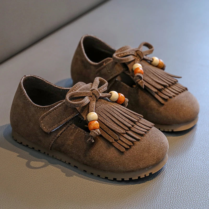Girls' All-inclusive fringed Boken shoes 2025 Autumn Edition Soft-soled little girl princess Shoes Children's Bean single shoes