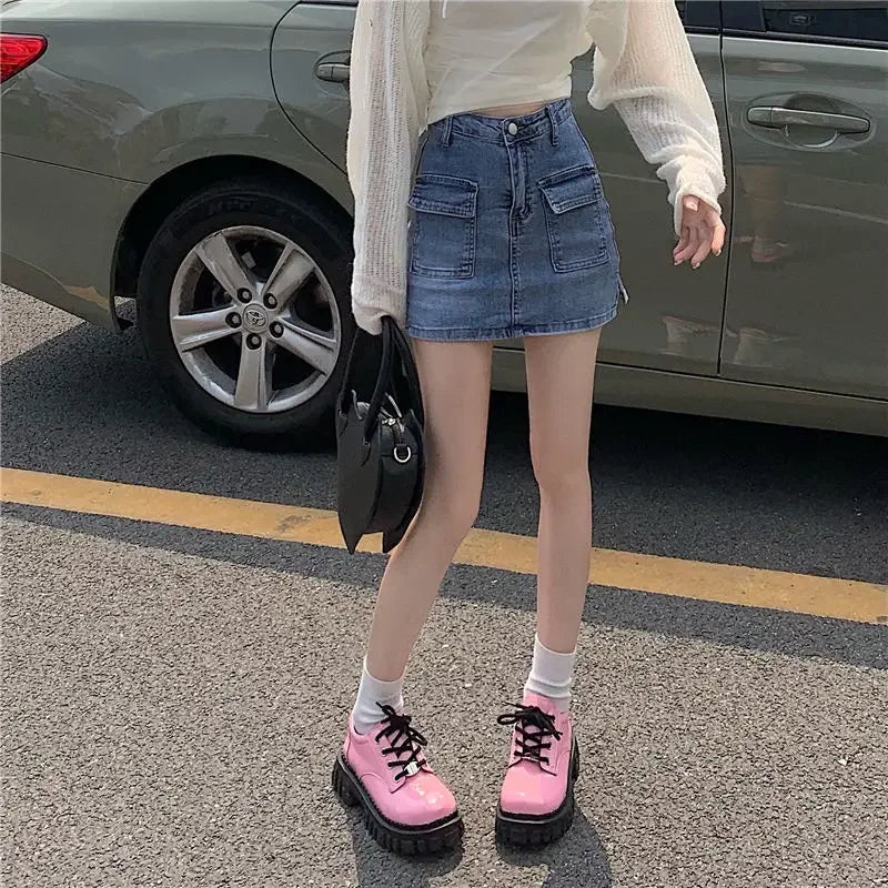 Jeans Skirts For Women Khaki Tight Woman Cargo Denim Skirt Short Stylish Premium Clothing Sales Casual Trend 2025 Korean Fashion