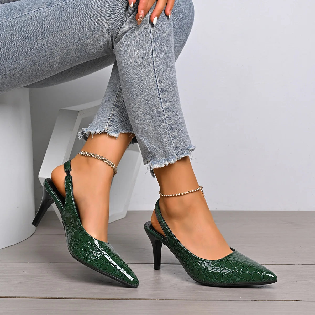 Green Heels for Women Luxury Pointed Toe Party Dress Shoes Classic Ladies Office Pumps Women Shoes Size 42 Salto Feminino