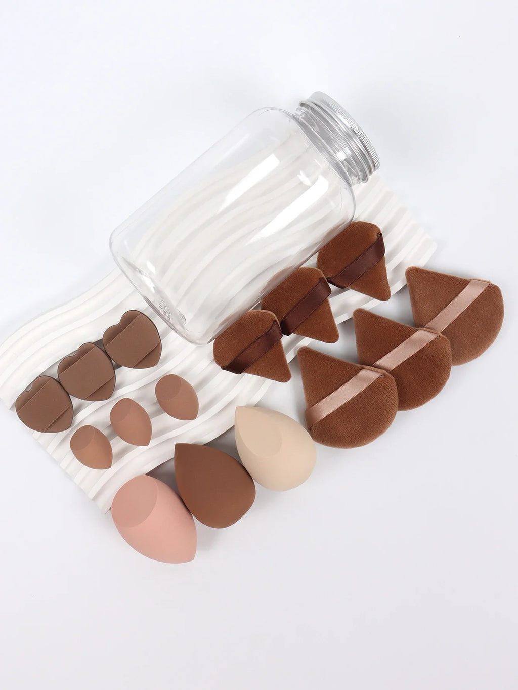 15Pcs Premium Powder Puffs with Storage Jar - Makeup Blending Sponges Set for Face Foundation & Loose Powder Kit