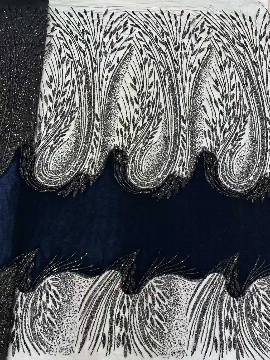 2026 African Nigeria High-Quality Velvet Beaded Sequins French Tulle Lace Fabric Dress Nigerian 5 Yards For Wedding Party Women