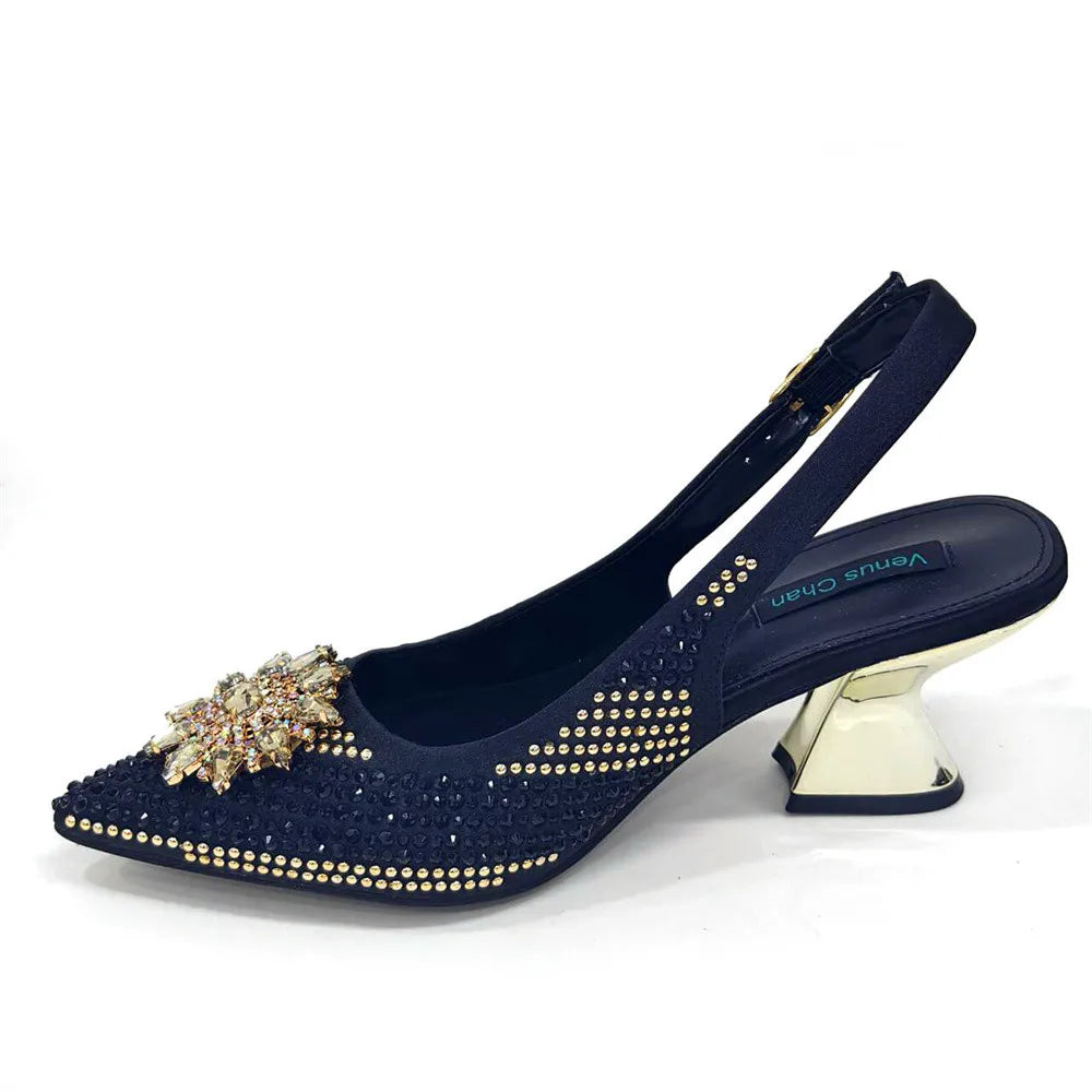 Nigeria Fashion Rhinestone-encrusted Ladies Party Shoes And Special bags High Heels And Dual Purpose Bag Women's Shoes
