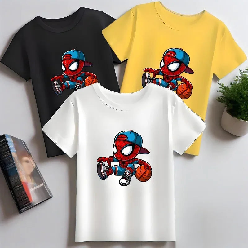 Summer Boys Fashion T Shirt Breathable Children Short Sleeve O Neck Top Anime Spiderman Printed Kids Casual Tees Outdoor Clothes