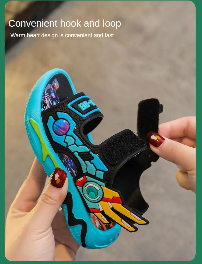 Kids Sandals for Boys 3-12 Year Old Soft Sole Anti Slip Cartoon Design Beach Outdoor Sandals